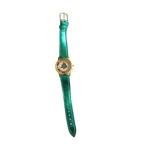 WOMENS GREEN LEATHER CHRISTMAS TREE WATCH